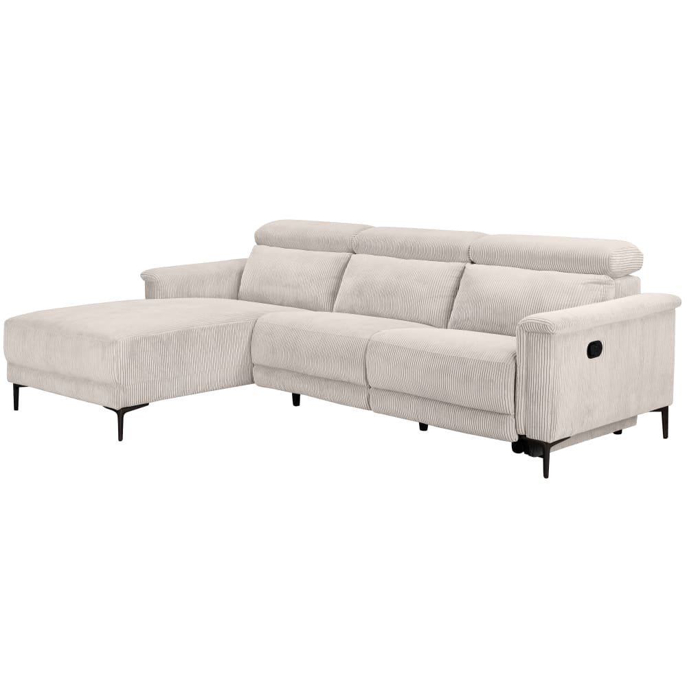 Canapé relax manuel 3 places méridienne G en velours côtelé crème