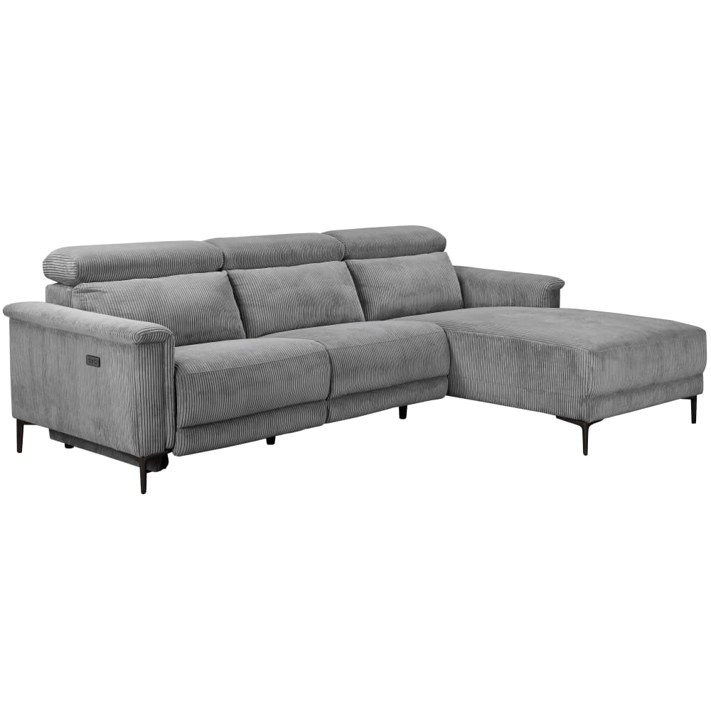 Canapé relax électrique 3 places méridienne D en velours côtelé gris