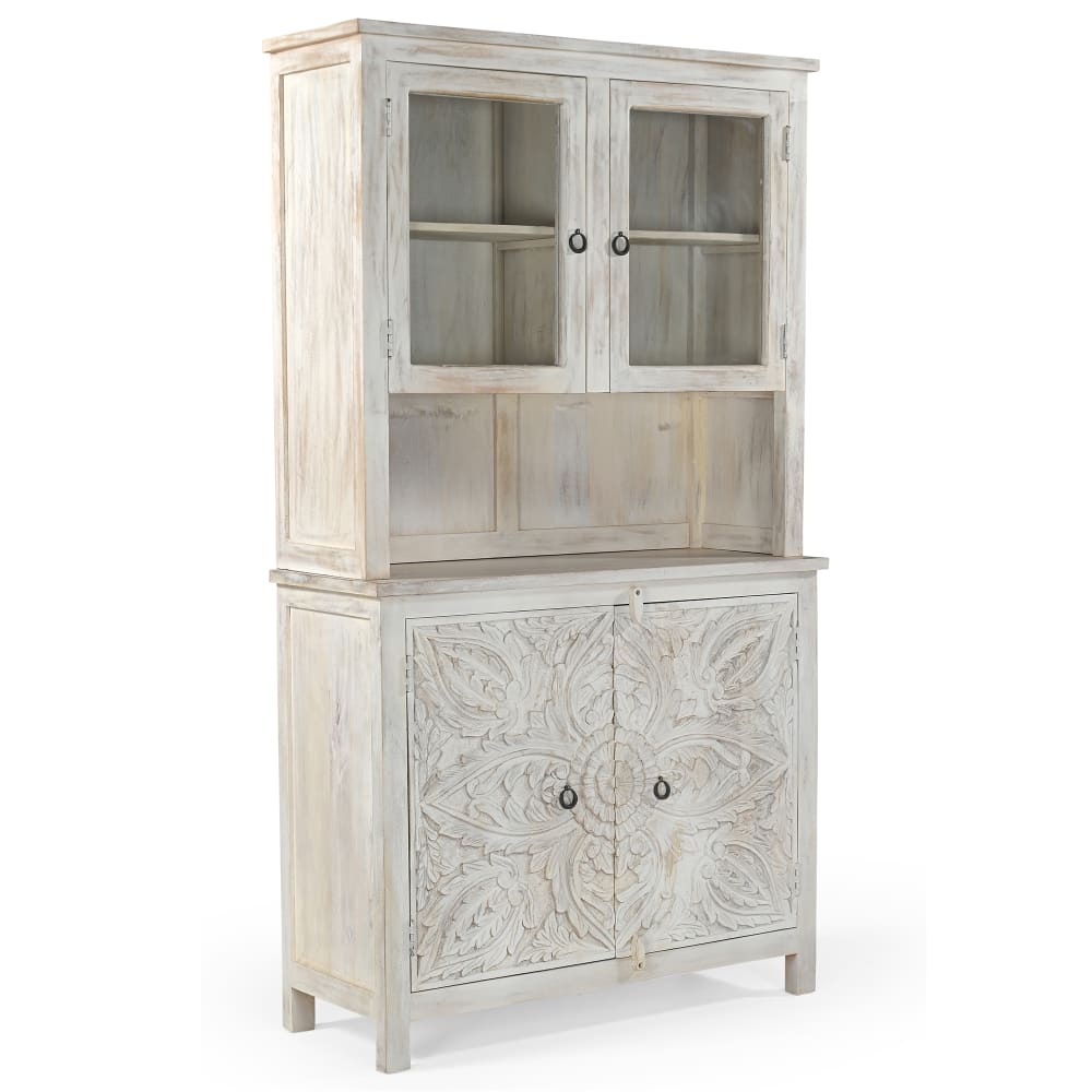 Armoire de cuisine avec 2 portes vitrées 2 tiroirs en bois blanc