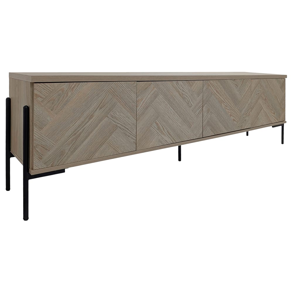 Meuble TV avec 4 portes effet chevrons chêne