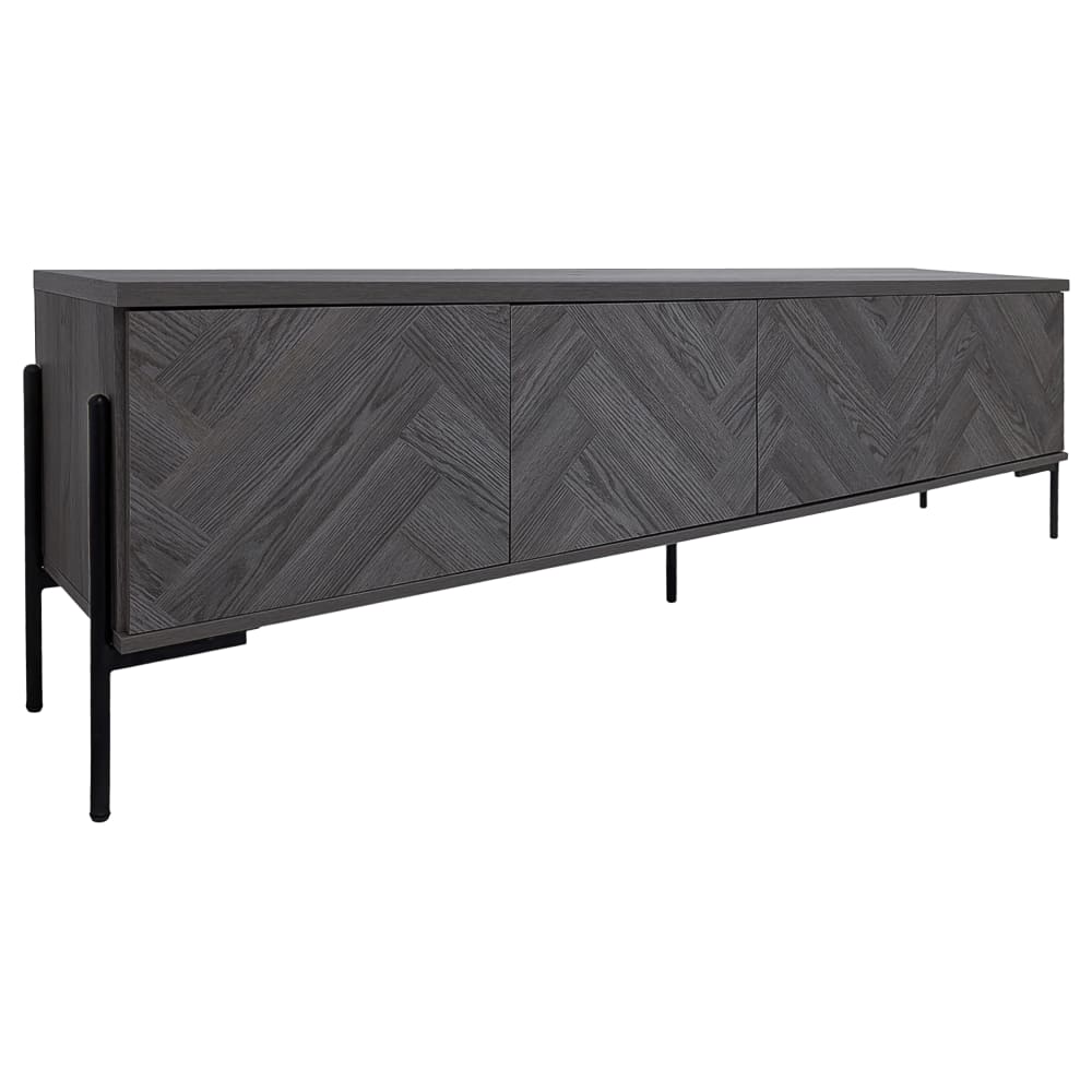 Meuble TV avec 4 portes effet chevrons chêne gris