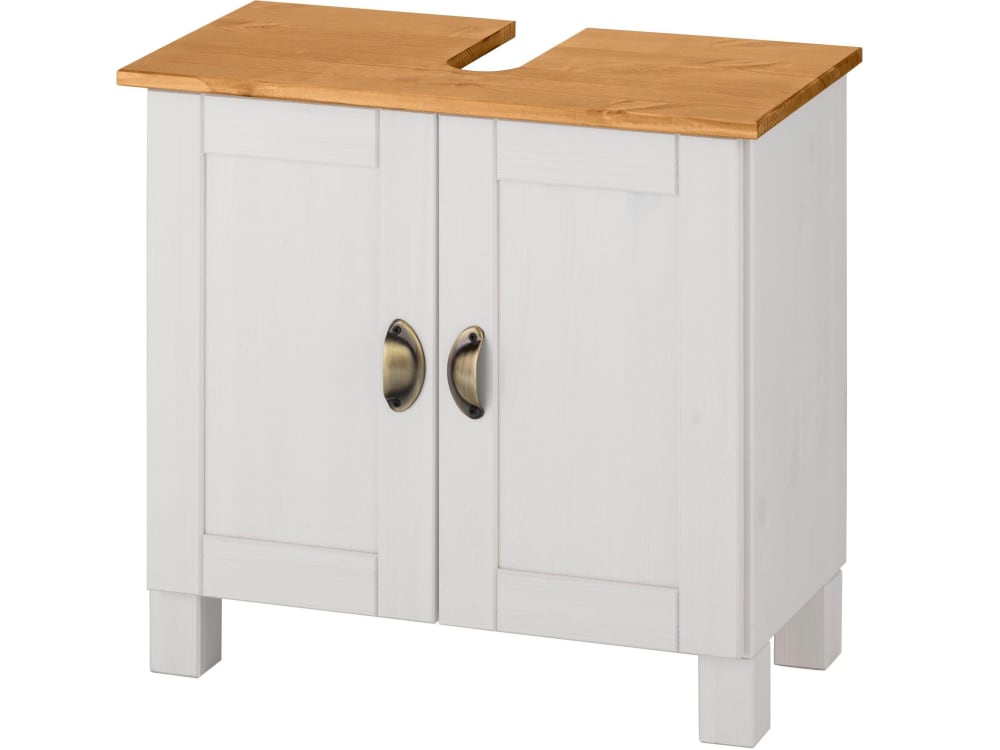 Meuble sous lavabo avec 2 portes en pin blanc miel
