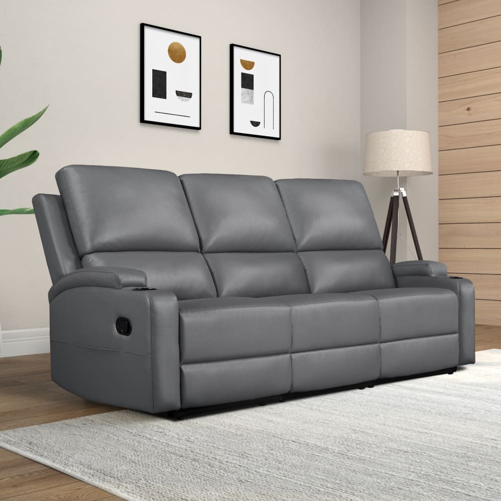 Canapé relax manuel 3 places avec 2 relax en PU gris