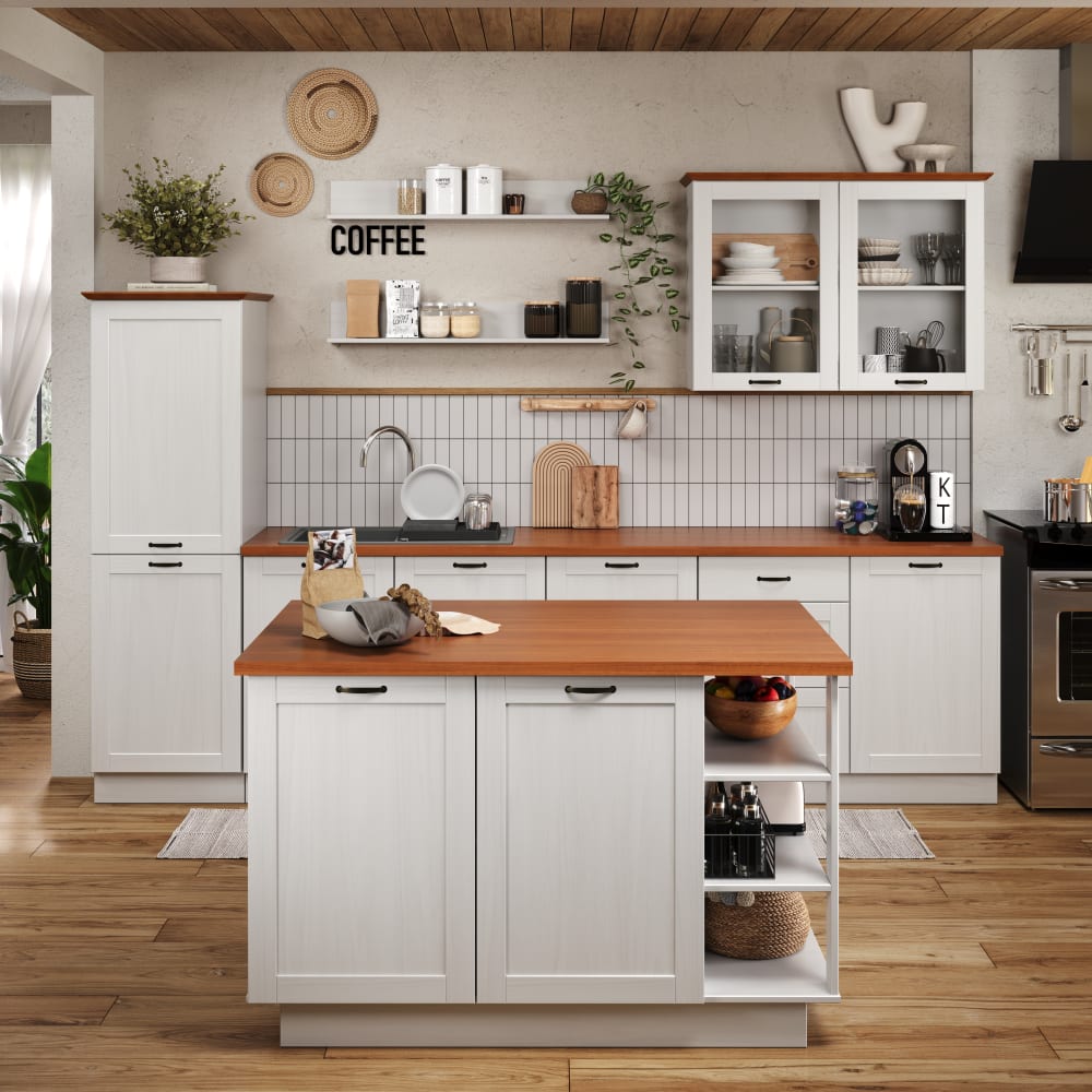 Meuble de cuisine avec 1 porte et 3 tiroirs en pin blanc