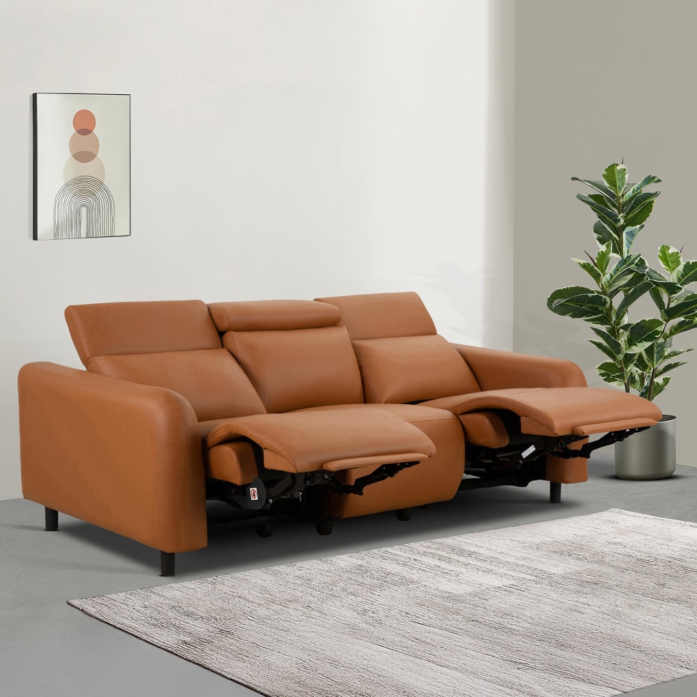 Canapé relax électrique 3 places 2 relax en PU cognac