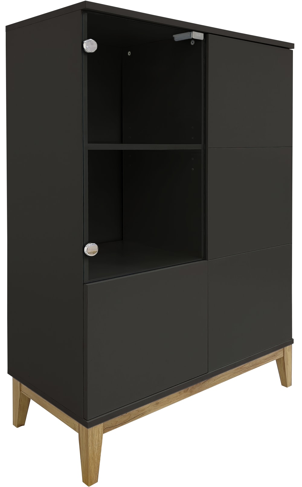 Armoire avec 1 porte vitrées et 2 portes en gris