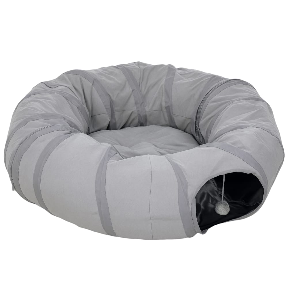 Tunnel pour chat tissu suède, fil métallique gris