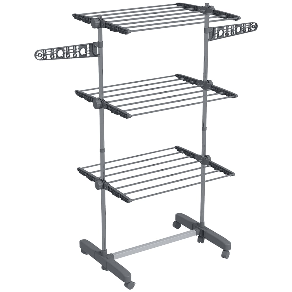 Étendoir à linge pliable ailes latérales acier inoxydable gris — Beyit