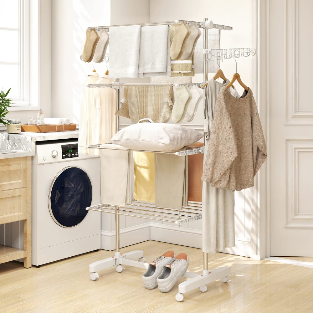 Étendoir à linge pliable ailes latérales acier inoxydable blanc — vue 4