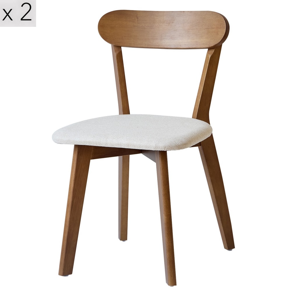 Lot de 2 chaises de salle à manger en bois foncé et tissu beige