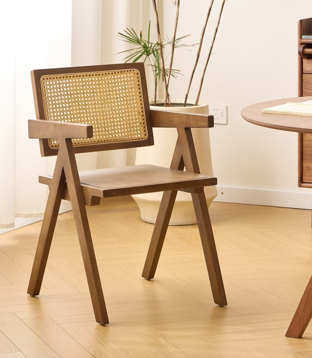 Nordlys Stuhl aus dunklem Holz und Rattan Braun style exotic Braun Holz