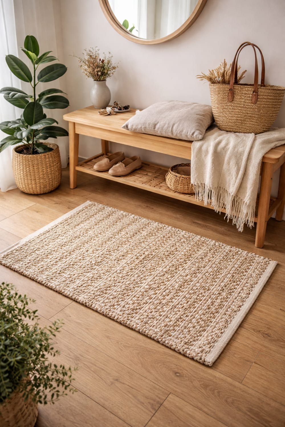NORDLYS Rechteckiger Baumwollteppich mit braunen Mustern 90 x 60 cm Braun
