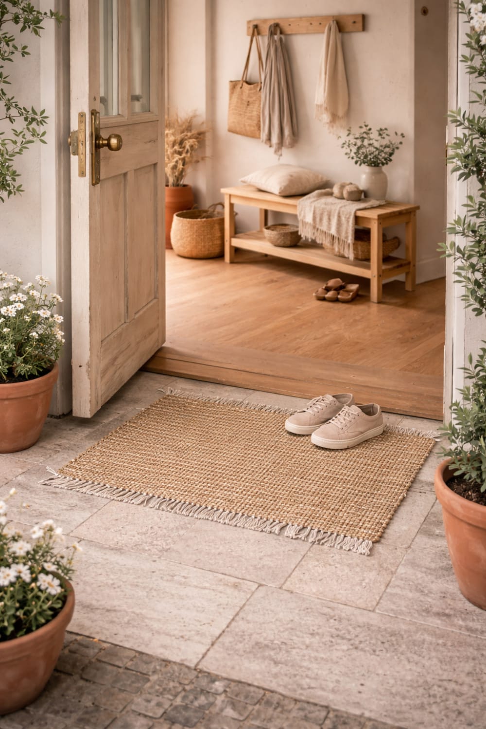 Tapis rectangulaire en coton avec motifs marrons et écrus 90 x 50 cm — vue 3