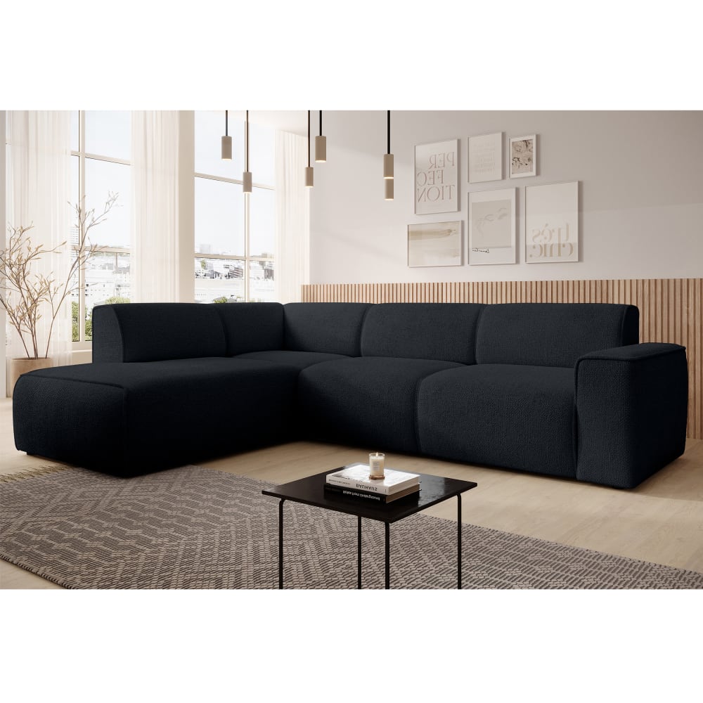 5-Sitzer Ecksofa links aus Strukturstoff, Dunkelgrau - Maisons Du