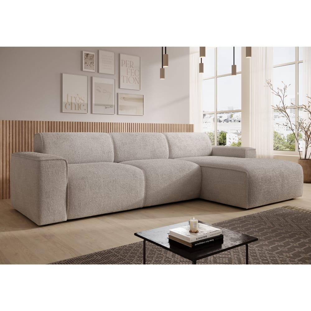 4-Sitzer Ecksofa rechts aus Strukturstoff, Creme - Maisons Du