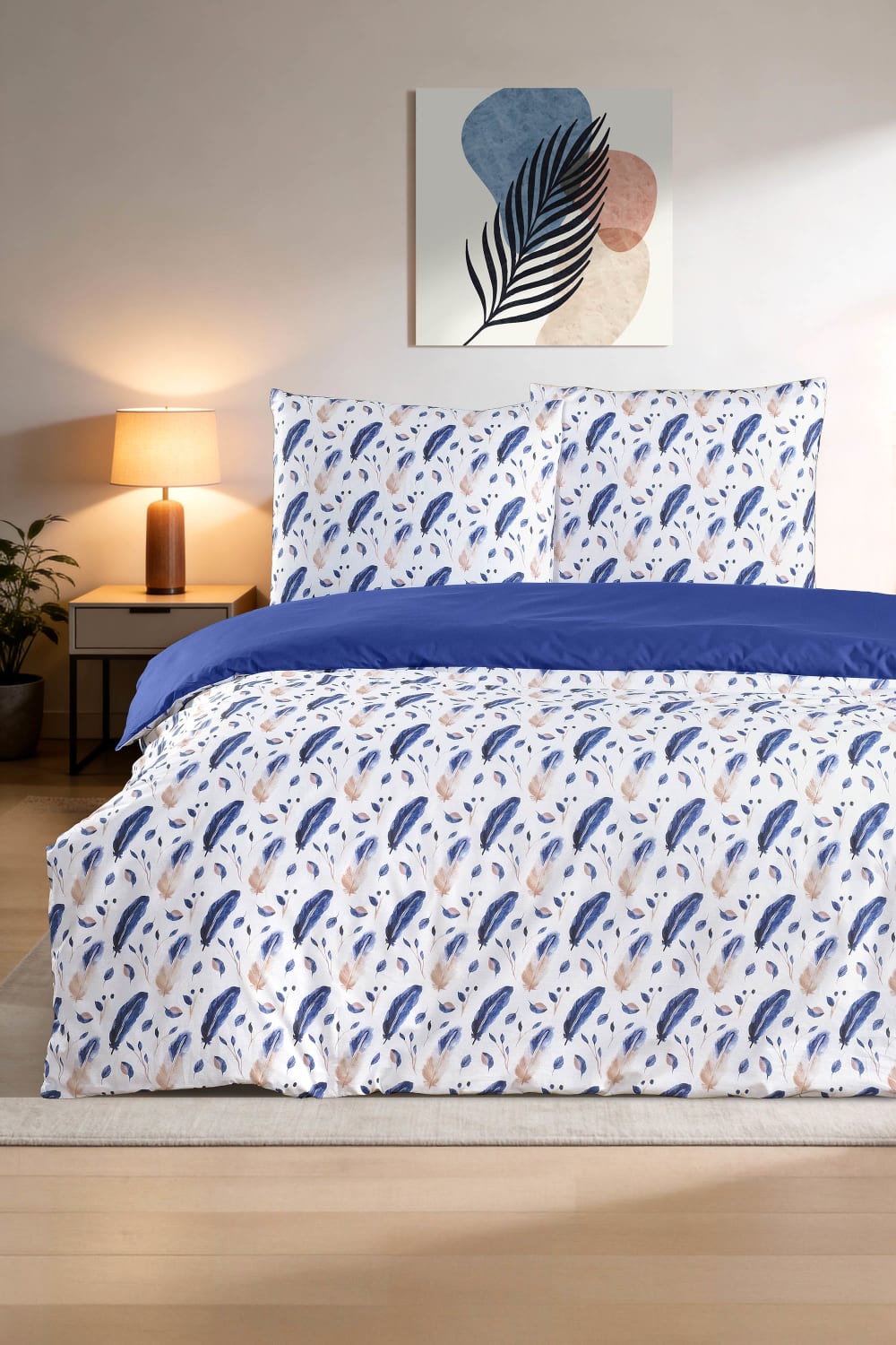 Parure housse de couette et taies d'oreiller 200x200 cm coton imprimé