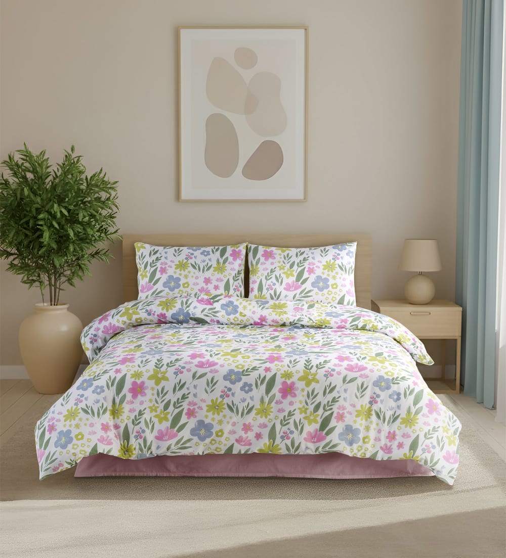 Parure housse de couette et taies d'oreiller 240x220 cm coton imprimé