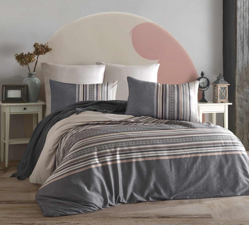 Parure housse de couette et taies d'oreiller 240x220 cm coton imprimé