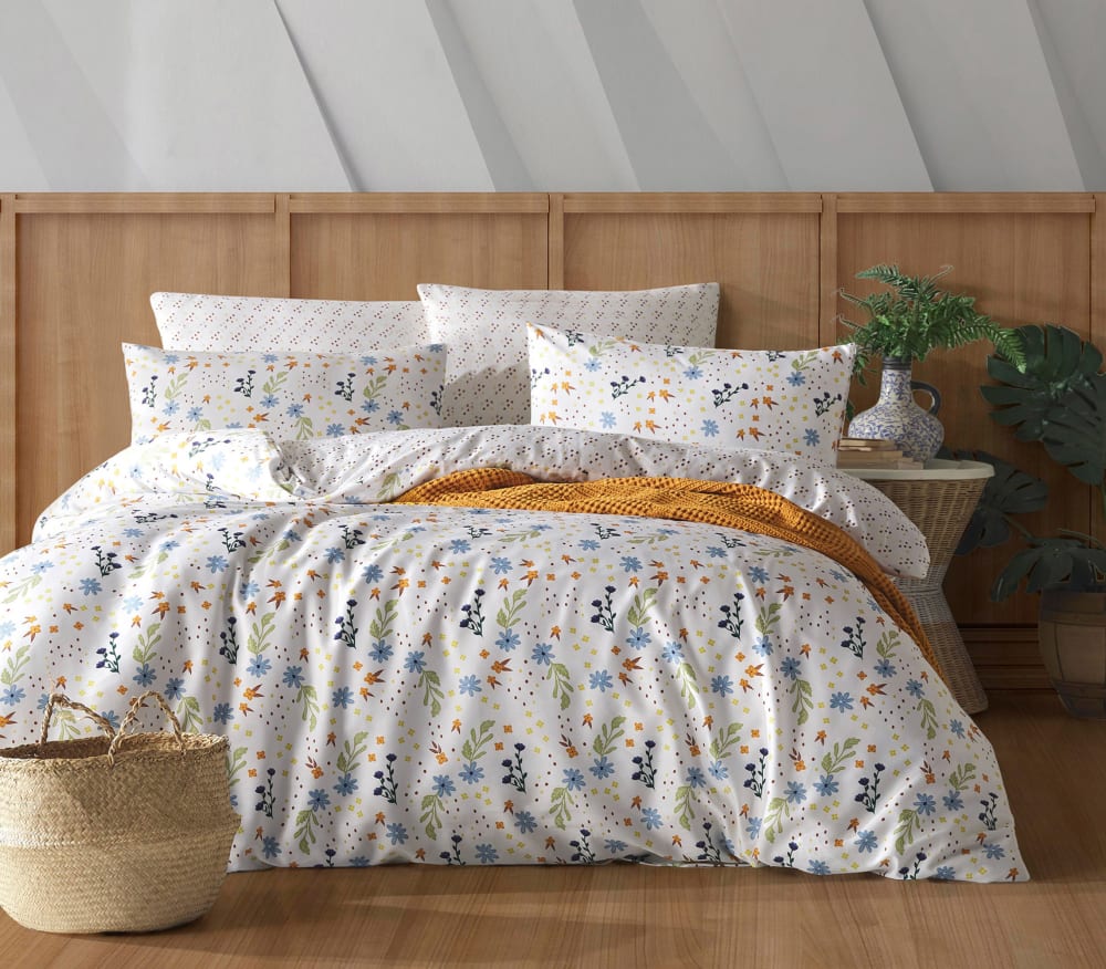 Parure housse de couette et taie d'oreiller 140x200 cm coton imprimé