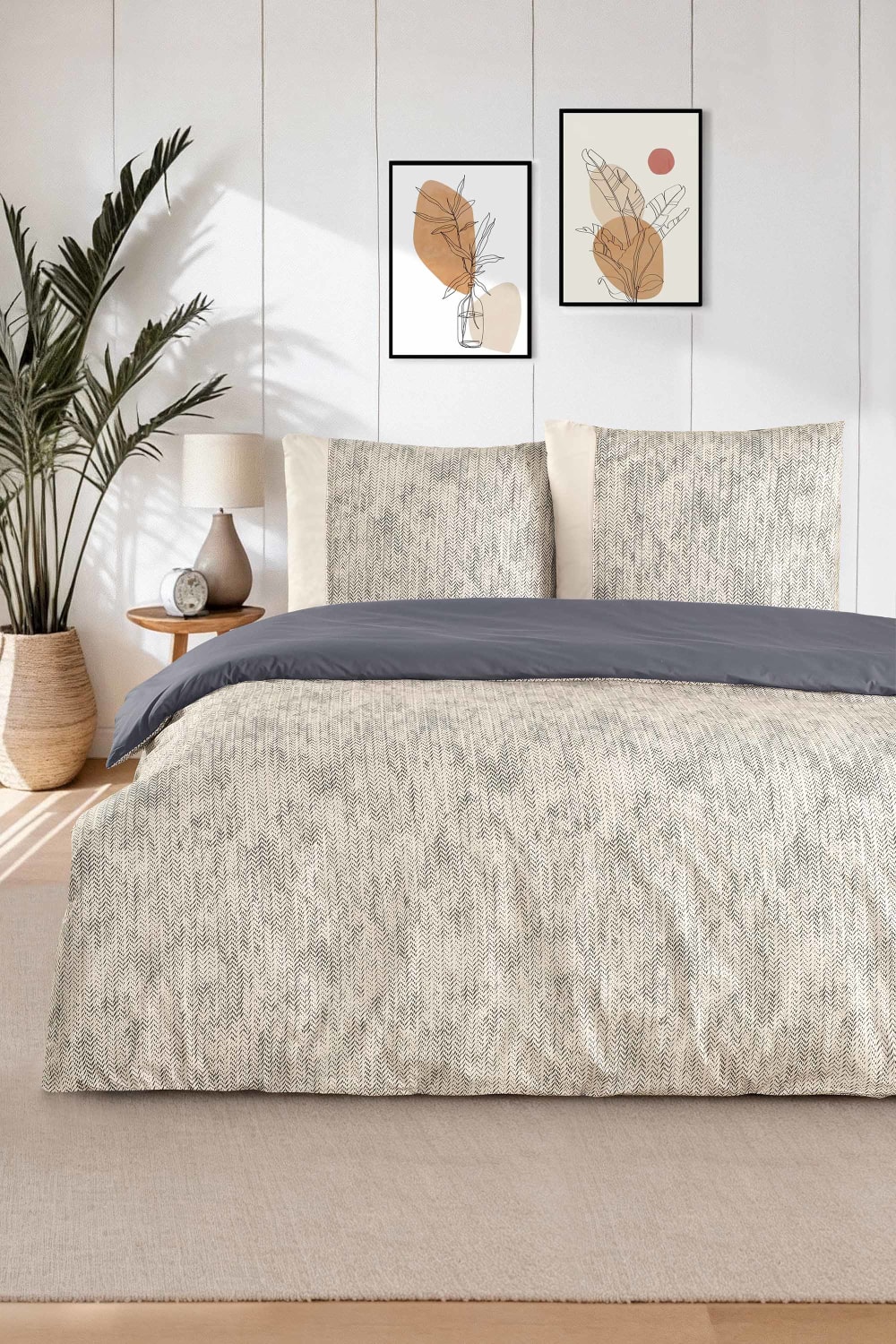 Parure housse de couette et taies d'oreiller 240x220 cm coton imprimé