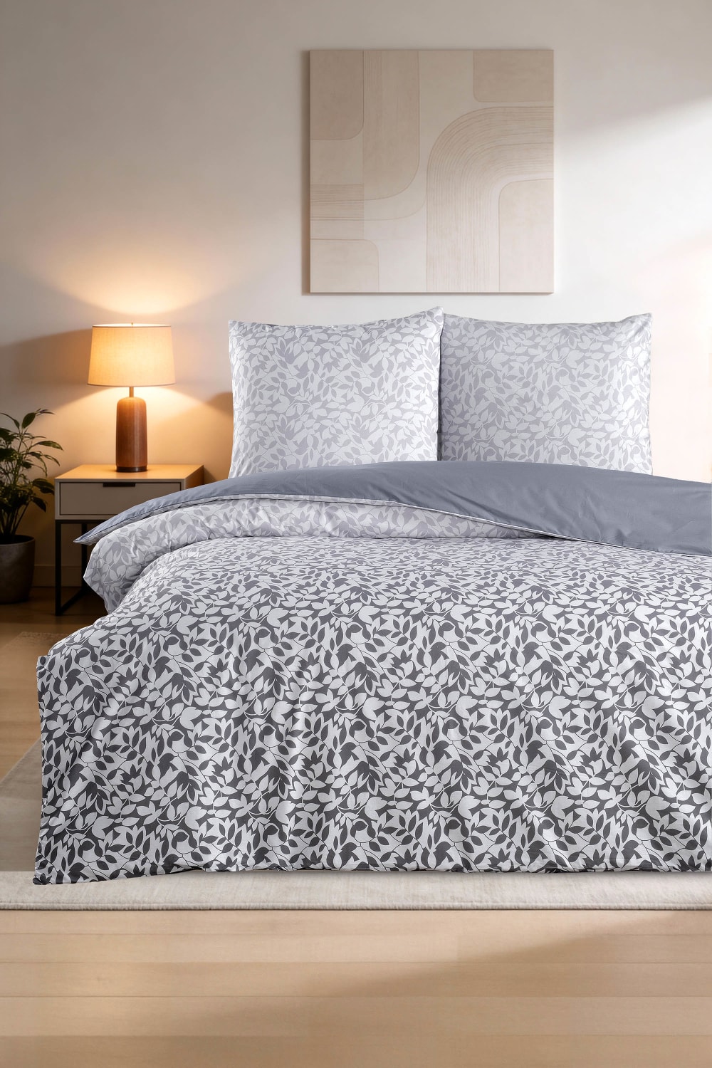 Blanc Avenue Bettwäschegarnitur 1 Bettbezug 240x220 cm+2 Kopfkissenbez 65x65 cm Grau Öko-Tex Zertifikat Baumwolle