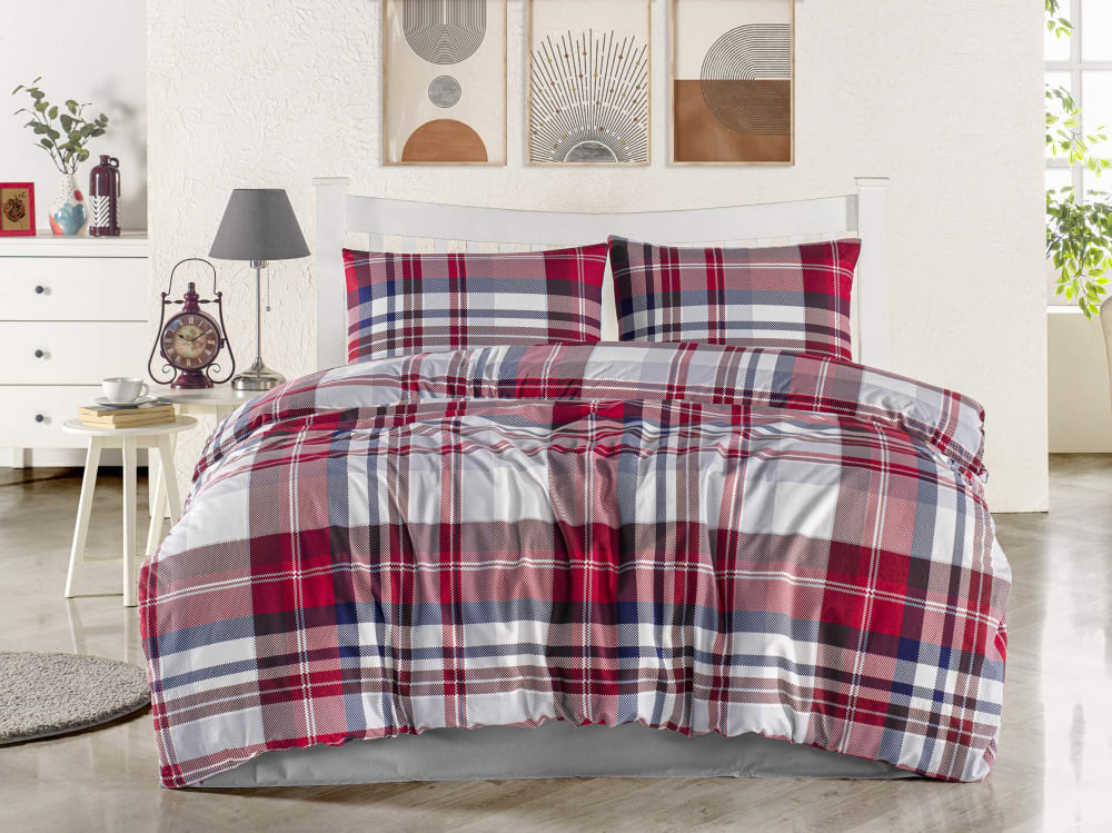 Blanc Avenue Bettwäschegarnitur 1 Bettbezug 240x220 cm+2 Kopfkissenbez 65x65 cm Rot Öko-Tex Zertifikat Baumwolle