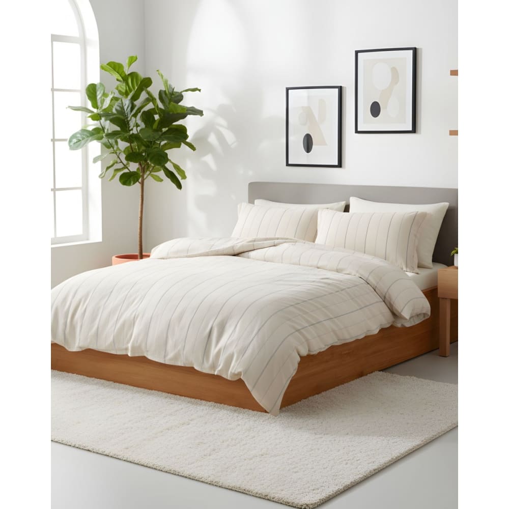 Parure housse de couette et taies d'oreiller 200x200 cm coton lavé