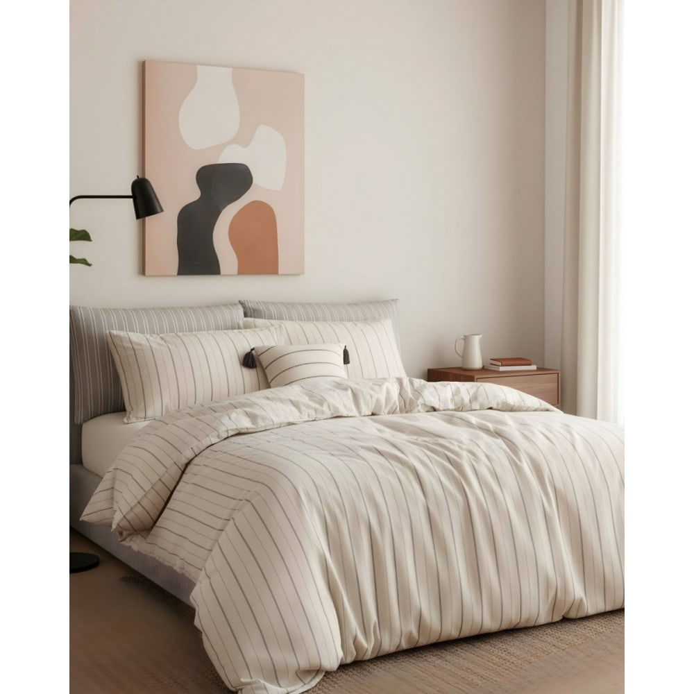 Blanc Avenue Bettwäschegarnitur für 1 Person 140x200 cm+ 1 Kopfkissenbez 65x65 cm Beige Öko-Tex Zertifikat Baumwolle