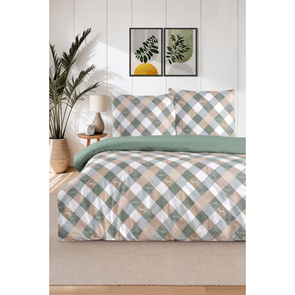 Blanc Avenue Bettwäschegarnitur 1 Bettbezug 240x220 cm+2 Kopfkissenbez 65x65 cm Grün Öko-Tex Zertifikat Baumwolle
