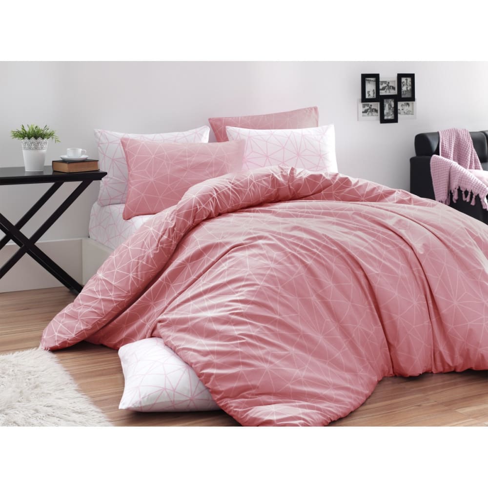 Blanc Avenue Bettwäschegarnitur 1 Bettbezug 200x200 cm+2 Kopfkissenbez 65x65 cm Rosa Öko-Tex Zertifikat Baumwolle
