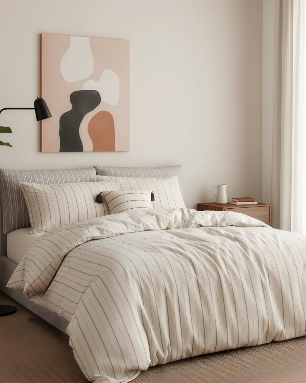 Blanc Avenue Bettwäschegarnitur 1 Bettbezug 200x200 cm+2 Kopfkissenbez 65x65 cm Beige Öko-Tex Zertifikat Baumwolle