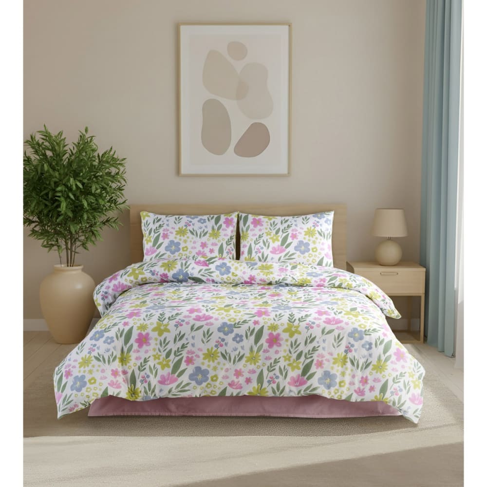 Parure housse de couette et taies d'oreiller 200x200 cm coton imprimé