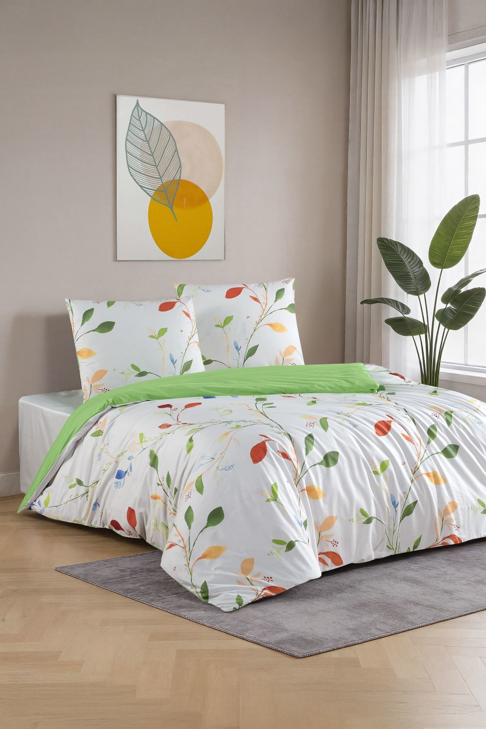 Parure housse de couette et taies d'oreiller 240x220 cm coton imprimé