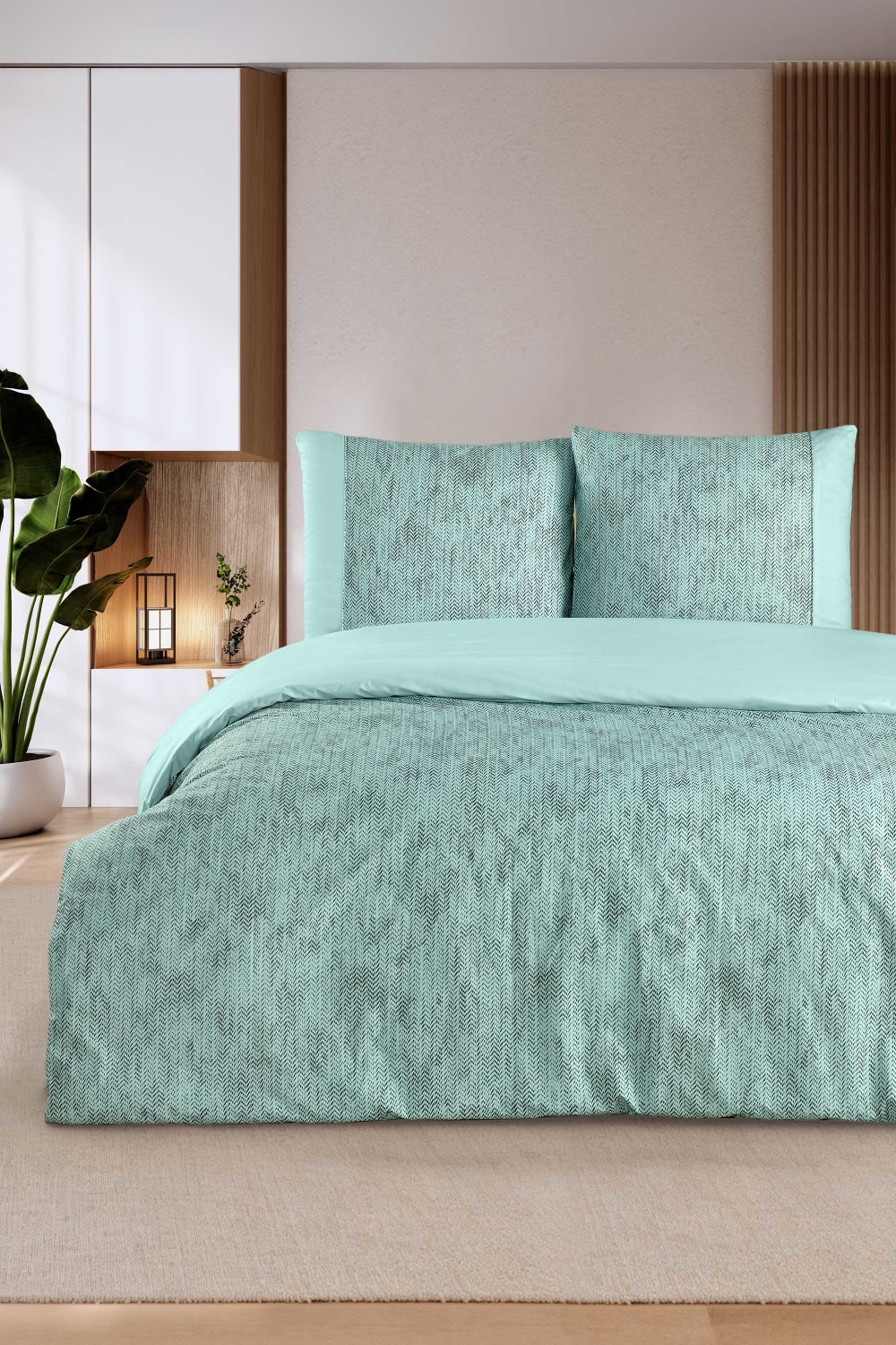 Parure housse de couette et taie d'oreiller 140x200 cm coton imprimé