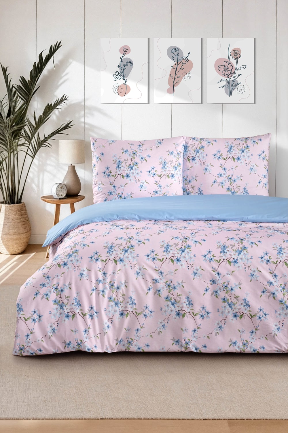 Parure housse de couette et taies d'oreiller 240x220 cm coton imprimé