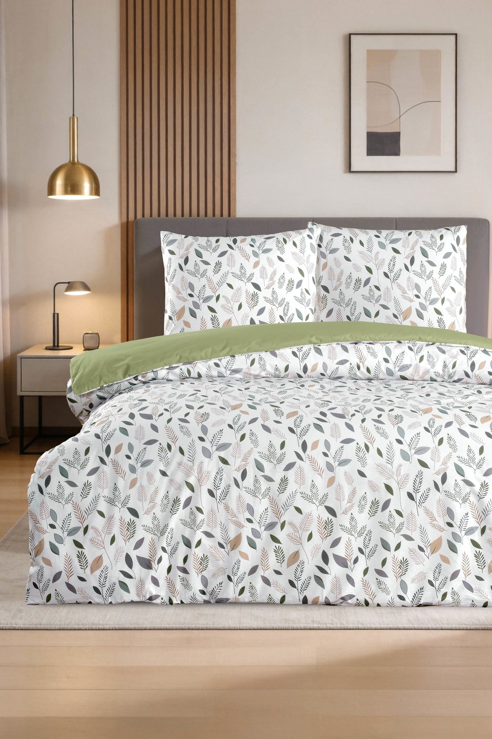 Blanc Avenue Bettwäschegarnitur 1 Bettbezug 240x220 cm+2 Kopfkissenbez 65x65 cm Grün Öko-Tex Zertifikat Baumwolle