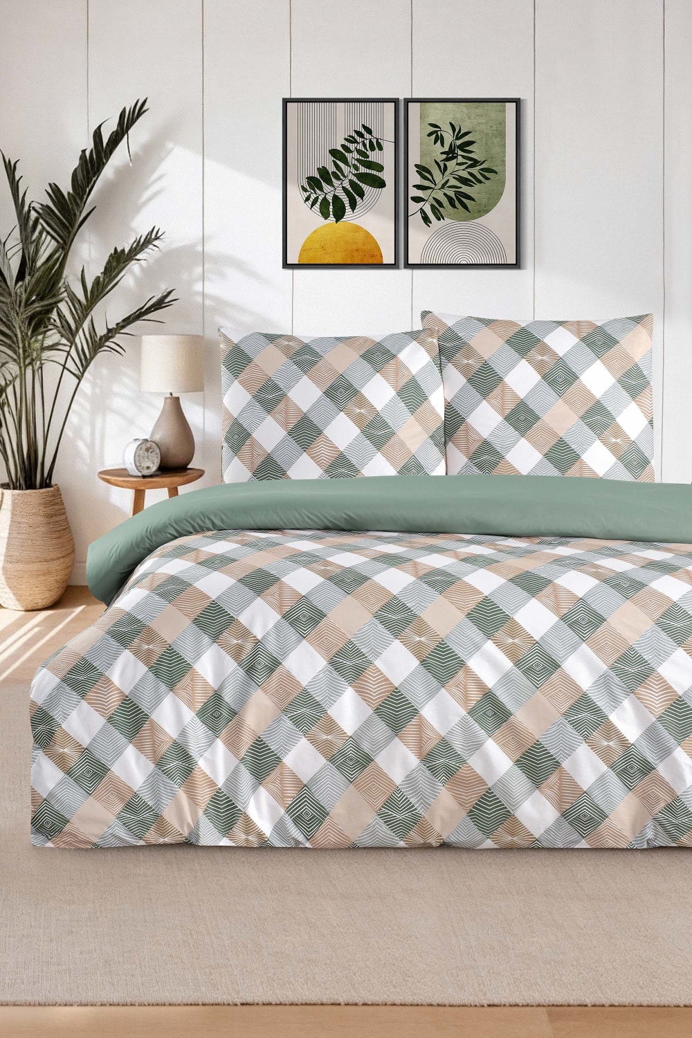 Parure housse de couette et taies d'oreiller 200x200 cm coton imprimé