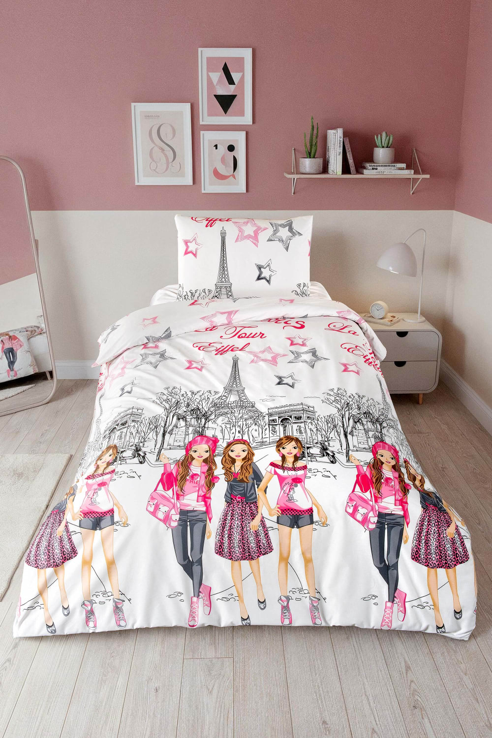 Parure housse de couette et taie d'oreiller 140x200 cm coton imprimé