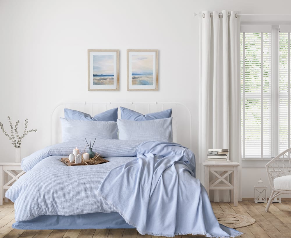 Blanc Avenue Bettwäschegarnitur für 1 Person 140x200 cm+ 1 Kopfkissenbez 65x65 cm Blau Öko-Tex Zertifikat Baumwolle