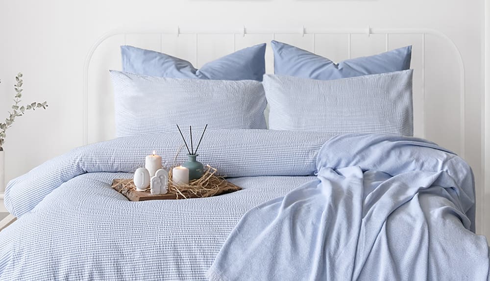 Parure housse de couette et taie d'oreiller 140x200 cm coton gaufré - Maisons du Monde