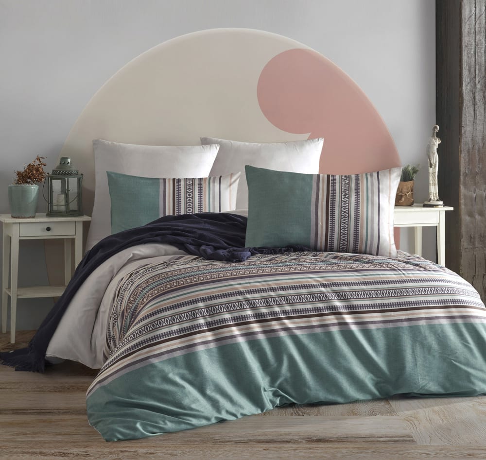 Parure housse de couette et taies d'oreiller 200x200 cm coton imprimé