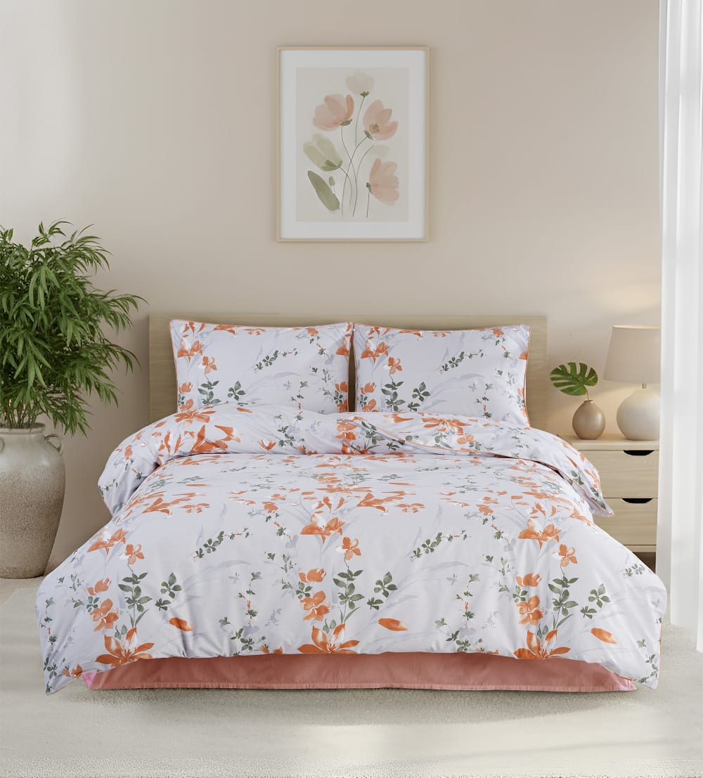 Parure housse de couette et taies d'oreiller 240x220 cm coton imprimé