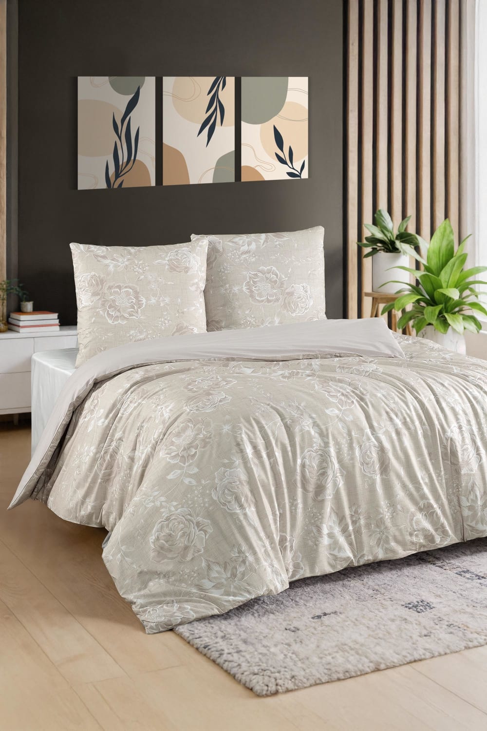 Parure housse de couette et taies d'oreiller 240x220 cm coton imprimé