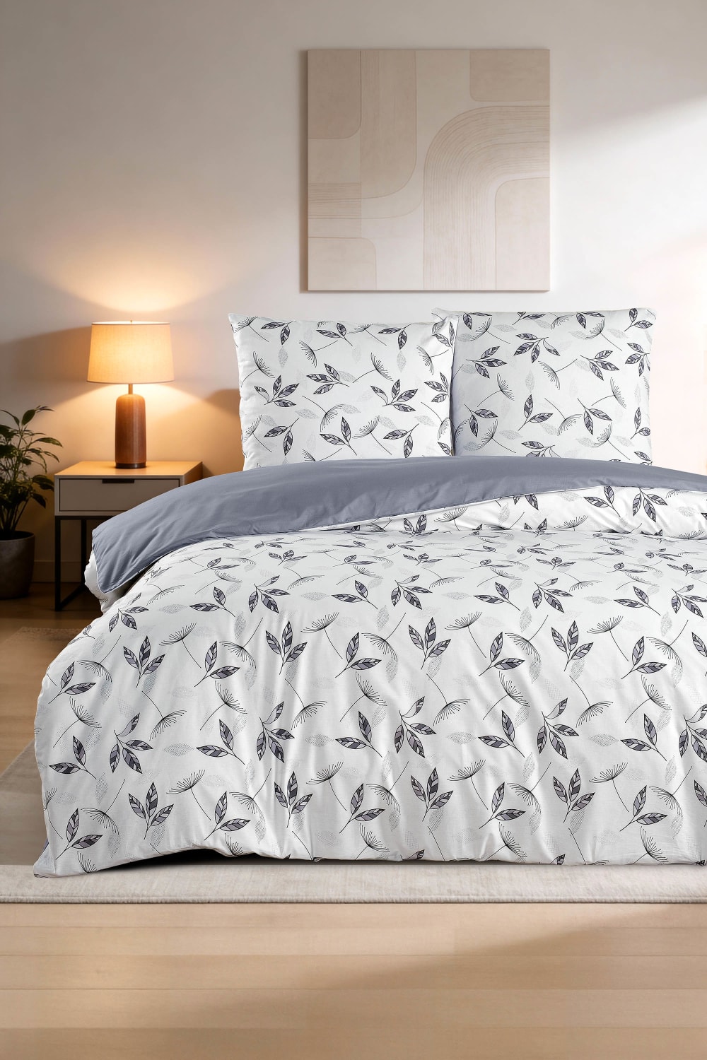 Blanc Avenue Bettwäschegarnitur 1 Bettbezug 240x220 cm+2 Kopfkissenbez 65x65 cm Grau Öko-Tex Zertifikat Baumwolle