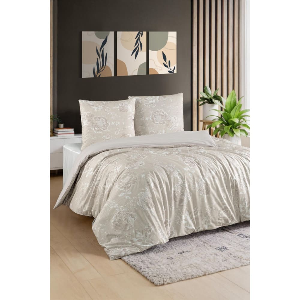 Blanc Avenue Bettwäschegarnitur 1 Bettbezug 200x200 cm+2 Kopfkissenbez 65x65 cm Beige Öko-Tex Zertifikat Baumwolle