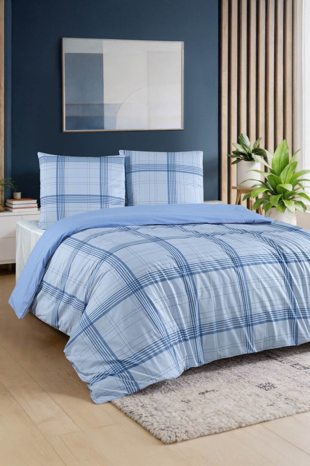 Blanc Avenue Bettwäschegarnitur 1 Bettbezug 240x220 cm+2 Kopfkissenbez 65x65 cm Blau Öko-Tex Zertifikat Baumwolle