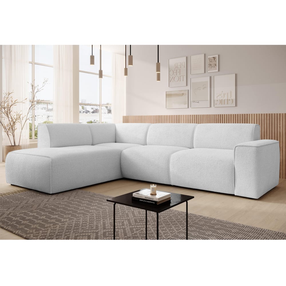 5-Sitzer Ecksofa links aus Strukturstoff, Ivory - Maisons Du