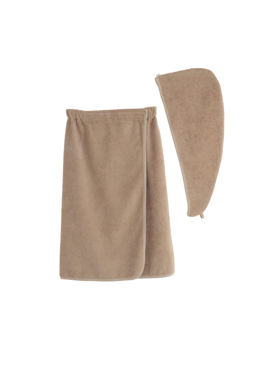 Blanc Avenue Sarong- und Haarhandtuch-Set Beige Öko-Tex Zertifikat Baumwolle