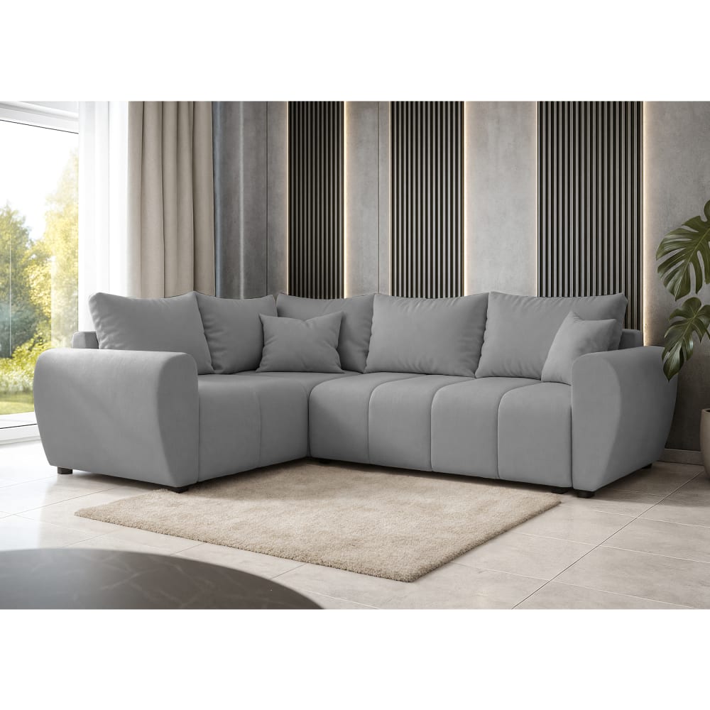 Ecksofa mit Schlaffunktion und Bettkasten, Hellgrau - 235 cm