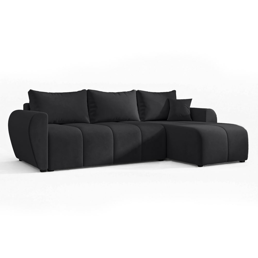 Ax Living Ecksofa mit Schlaffunktion und Bettkasten, Schwarz - 246 cm Rechts style modern Schwarz Stoff